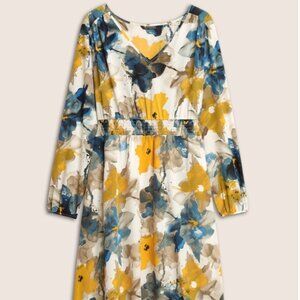 Floral Print Pocket Shirred Elastic Waist Dress